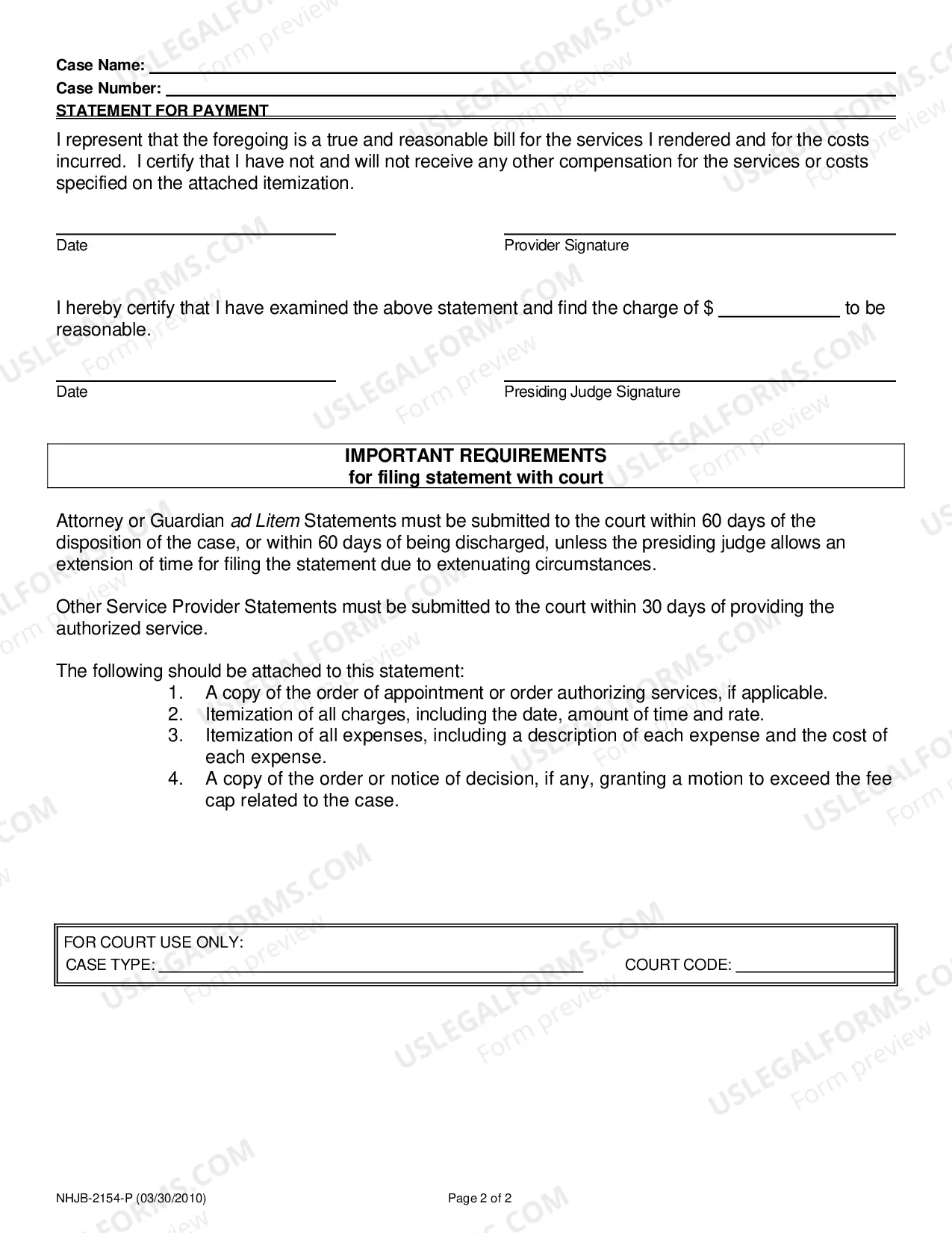 Preview Statement for Payment