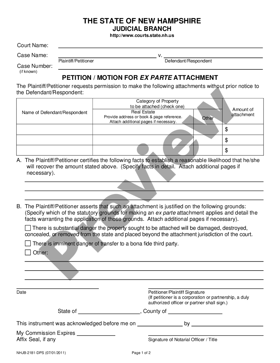 page 0 Petition for Ex Parte Attachment preview