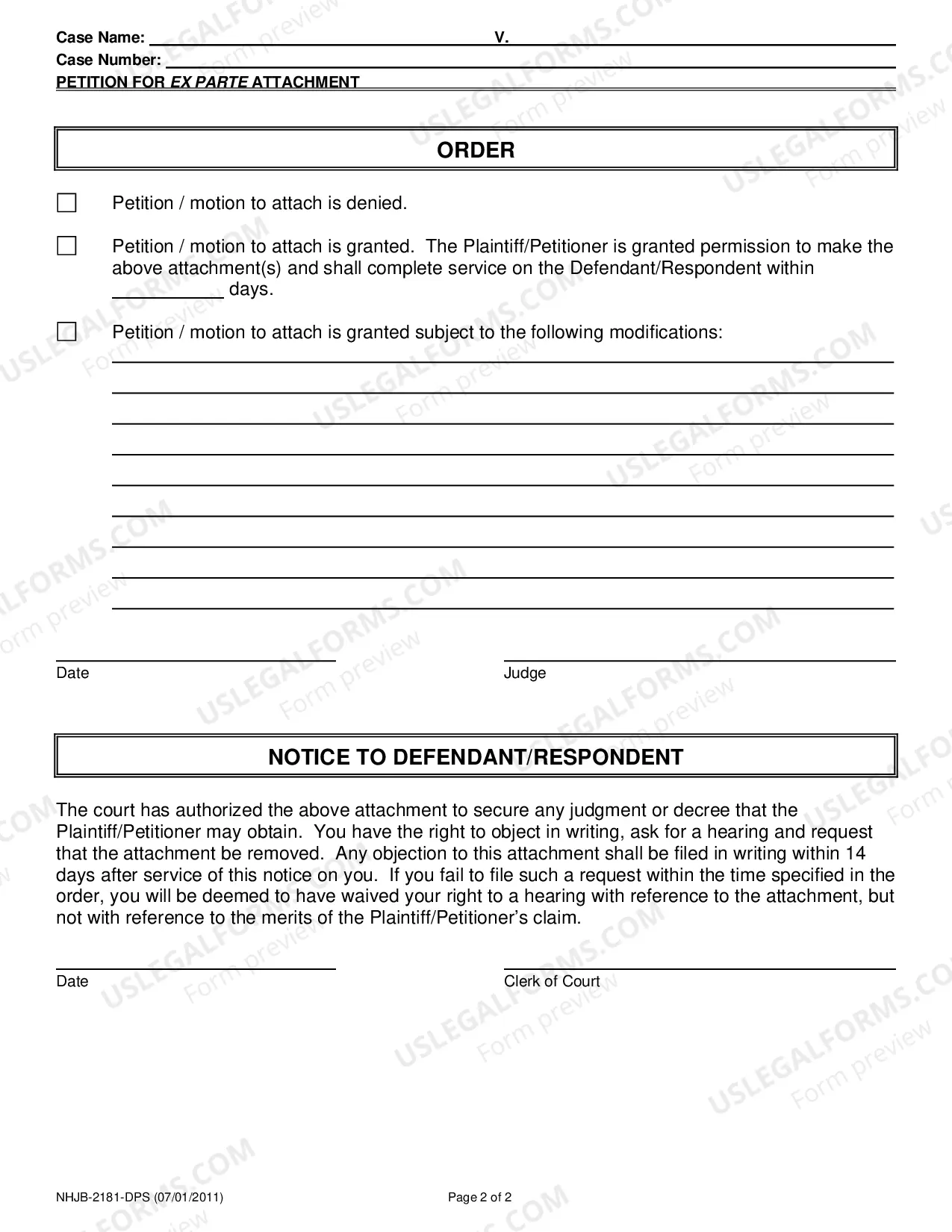 Preview Petition for Ex Parte Attachment
