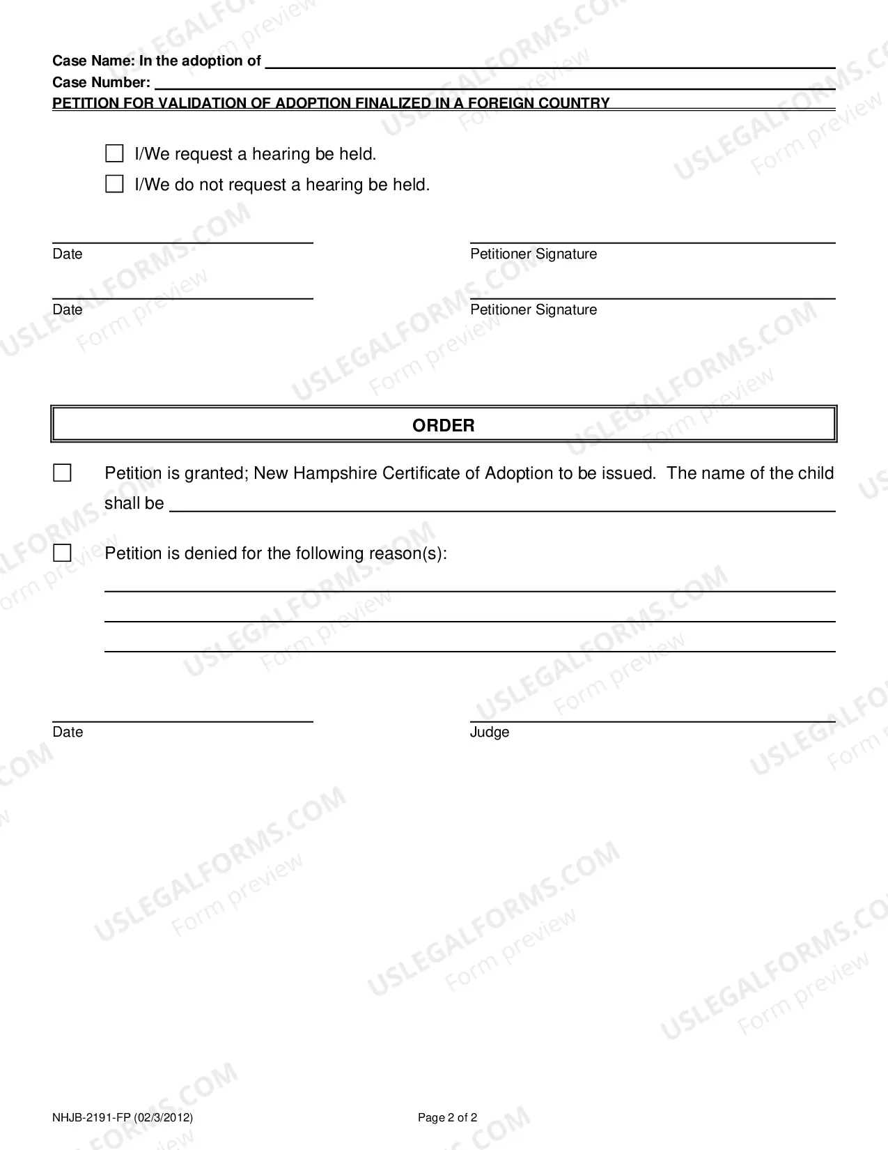 Preview Petition for Validation of Adoption Finalized in a Foreign Country