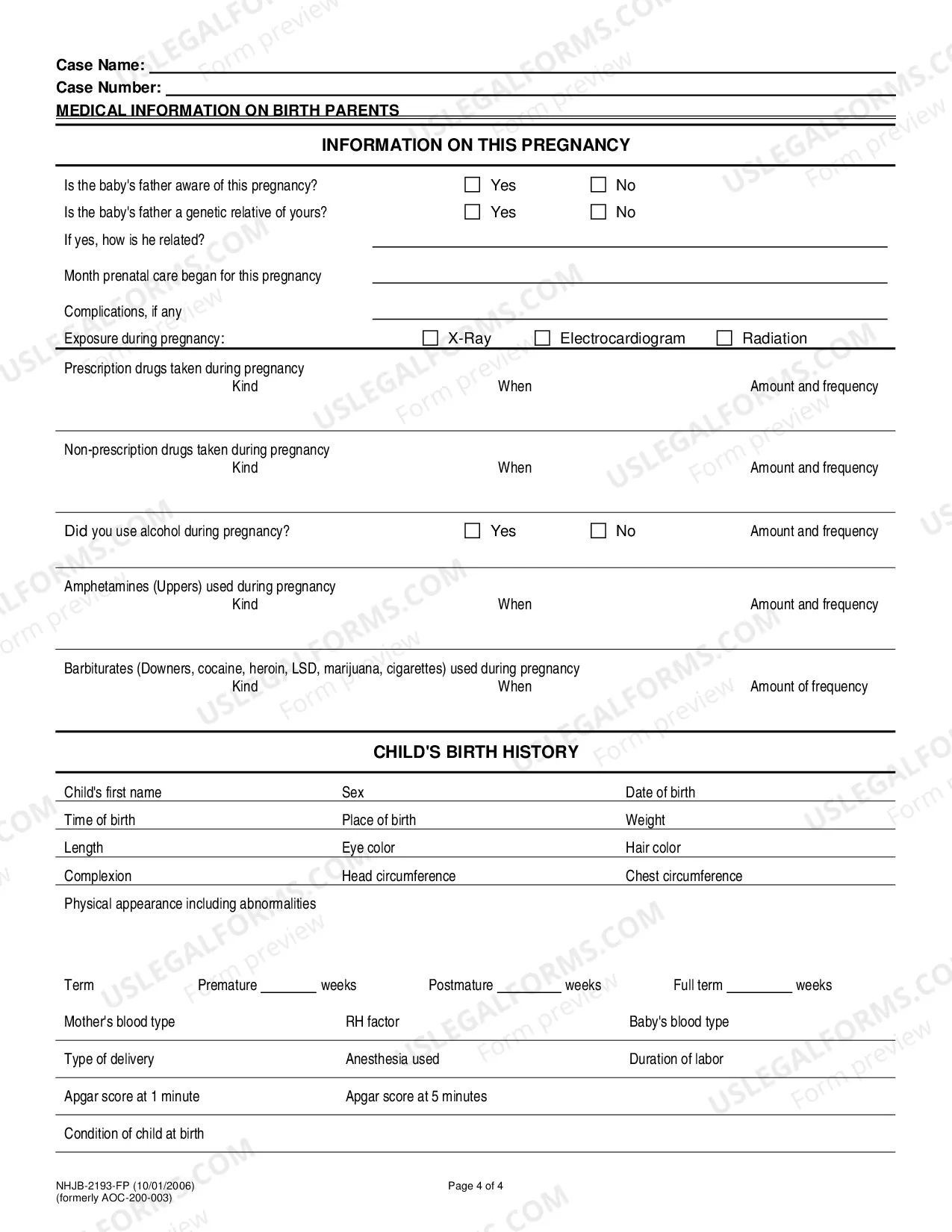 Preview Medical Information on Birth Parents