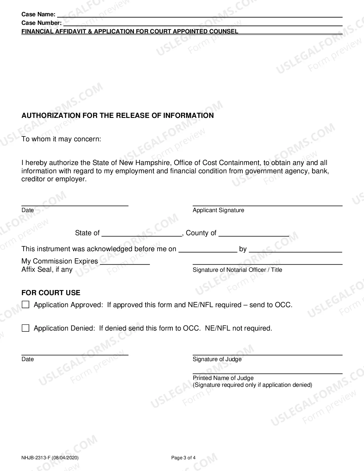 Preview Financial Affidavit and Application for Court Appointed Counsel
