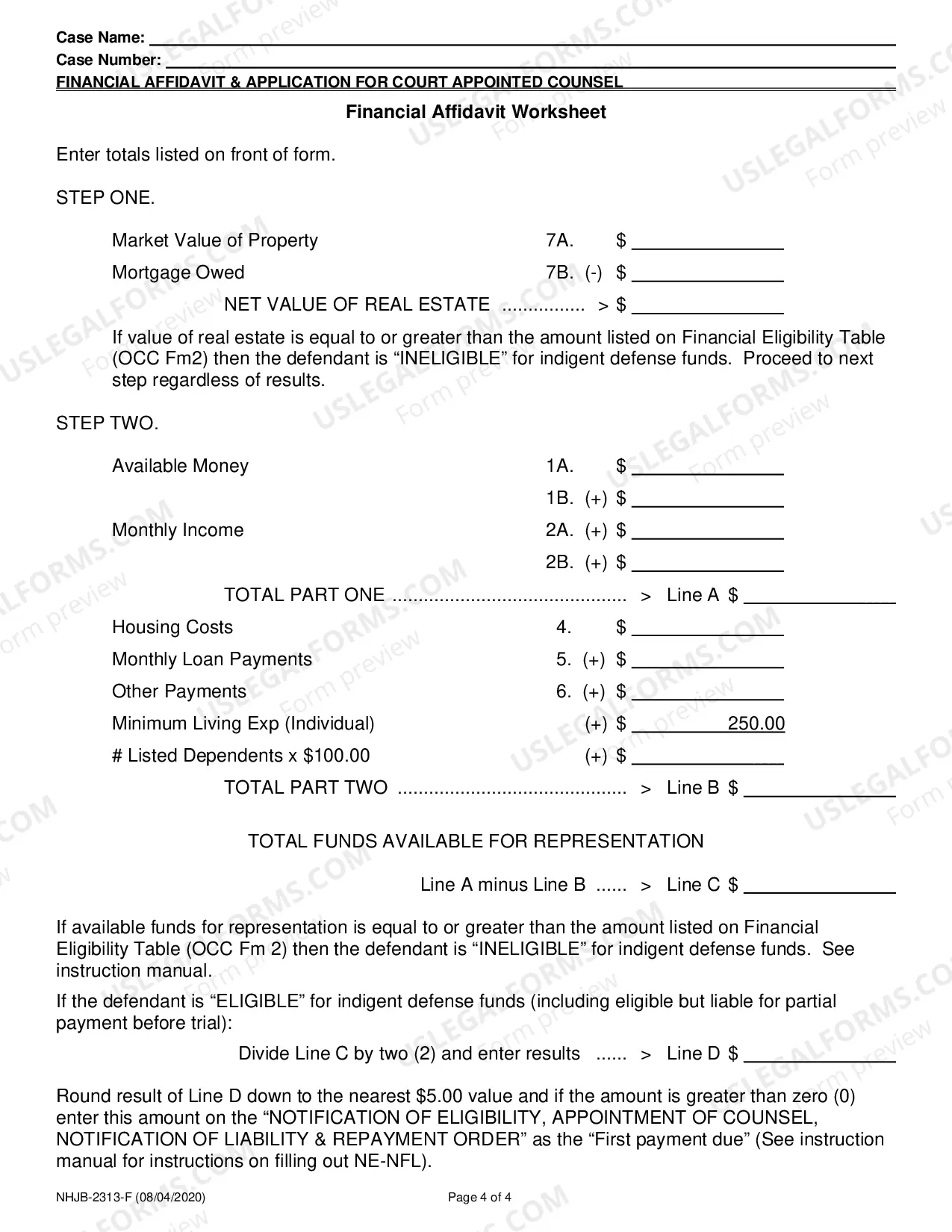 Preview Financial Affidavit and Application for Court Appointed Counsel