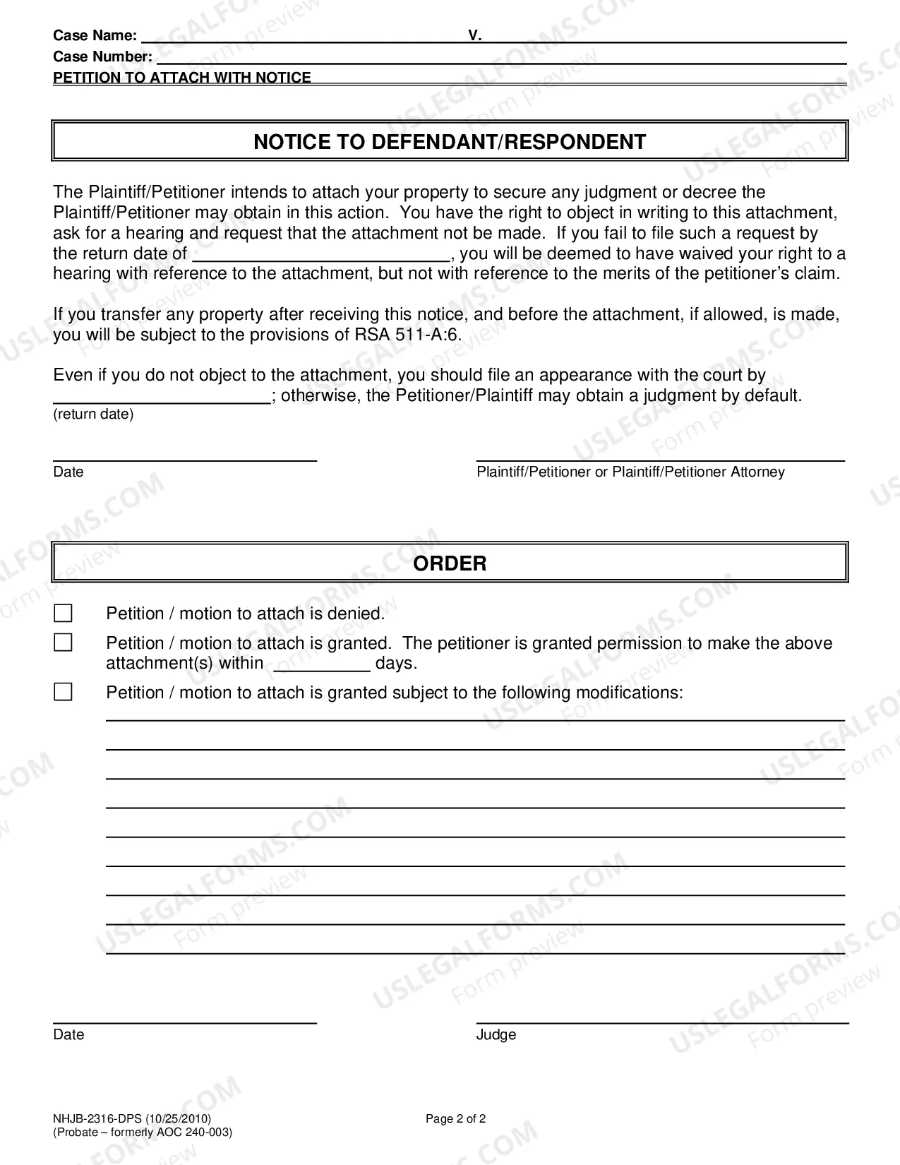 Preview Petition or Motion to Attach with Notice