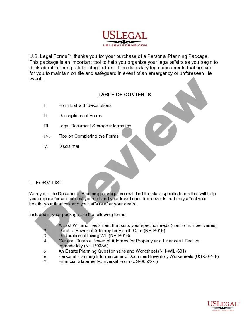Preview New Hampshire Life Documents Planning Package, including Will, Power of Attorney and Living Will