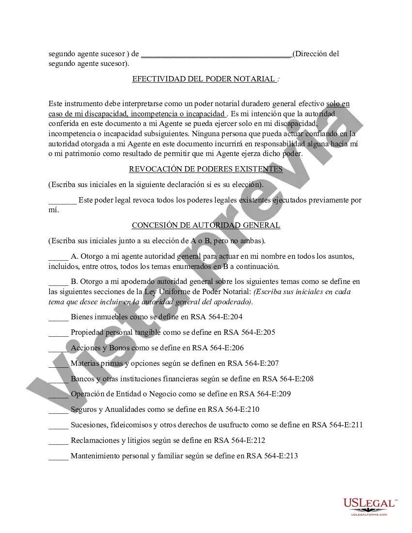Preview Poder general duradero para la propiedad y las finanzas o efectivo financiero en caso de incapacidad