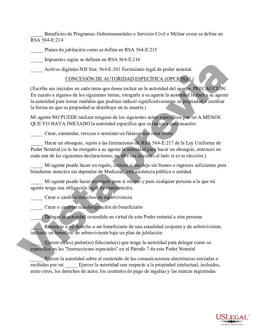 Preview Poder general duradero para la propiedad y las finanzas o efectivo financiero en caso de incapacidad