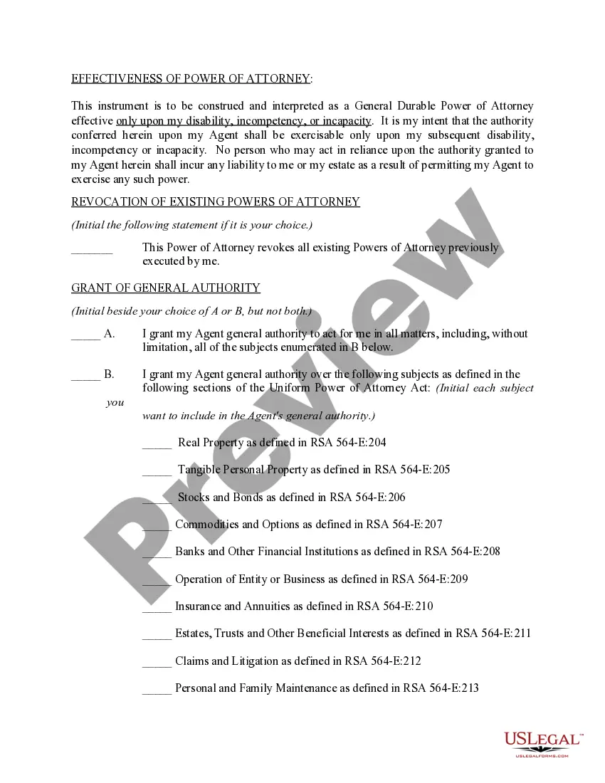 Preview General Durable Power of Attorney for Property and Finances or Financial Effective upon Disability