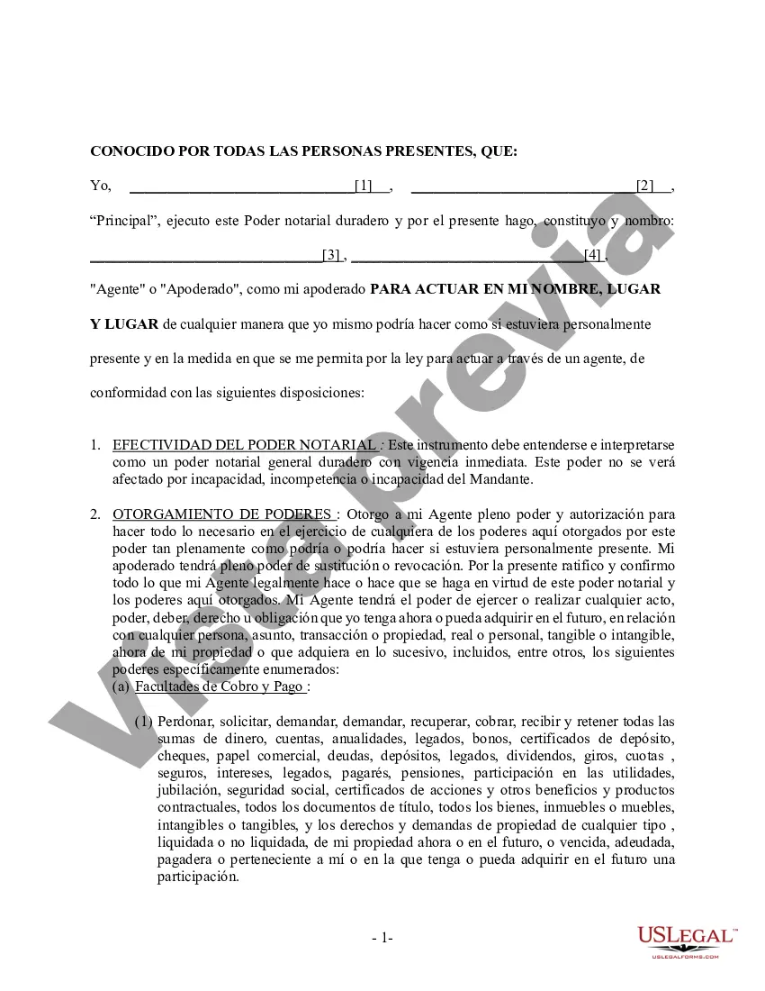 Preview Poder General Duradero para Bienes y Finanzas o Financiero Efectivo Inmediatamente