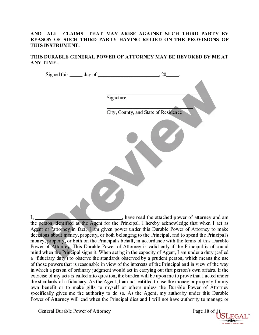 Preview General Durable Power of Attorney for Property and Finances or Financial Effective Immediately