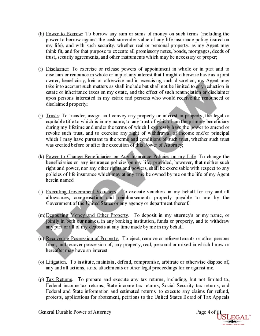 Preview General Durable Power of Attorney for Property and Finances or Financial Effective Immediately