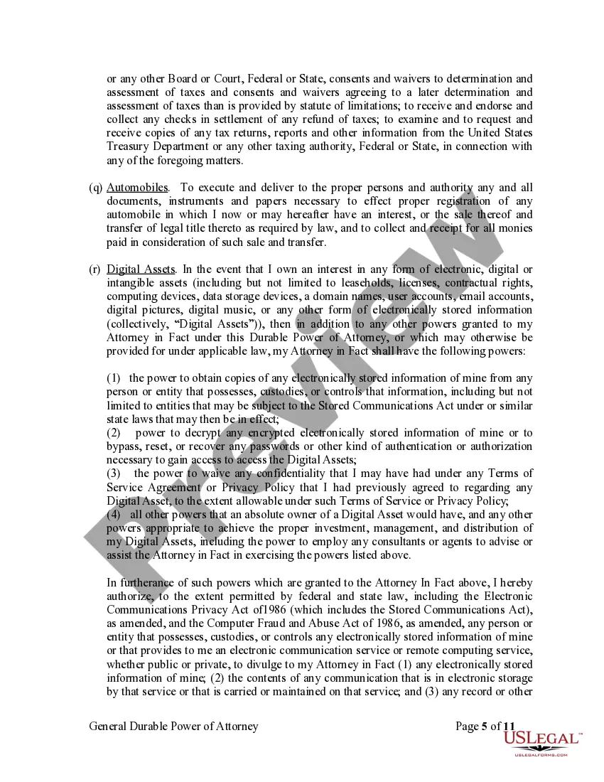 Preview General Durable Power of Attorney for Property and Finances or Financial Effective Immediately