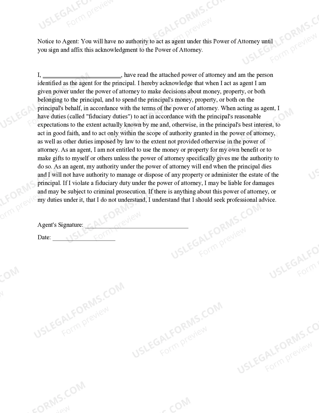 Preview Statutory Power of Attorney