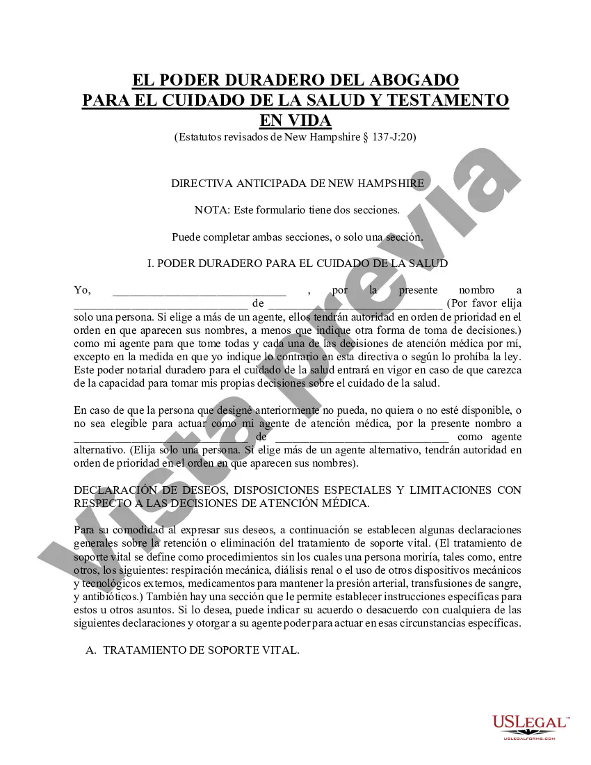 Preview Poder notarial duradero para el cuidado de la salud y testamento en vida - Estatutario