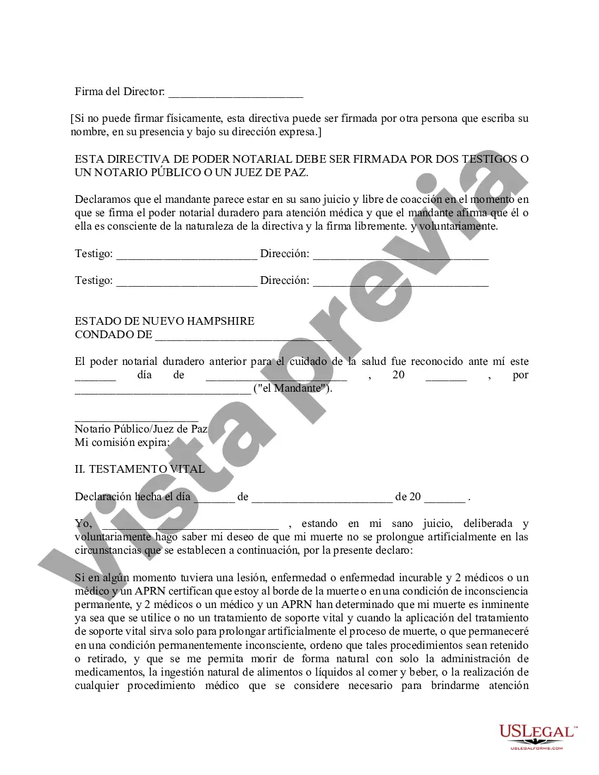Preview Poder notarial duradero para el cuidado de la salud y testamento en vida - Estatutario