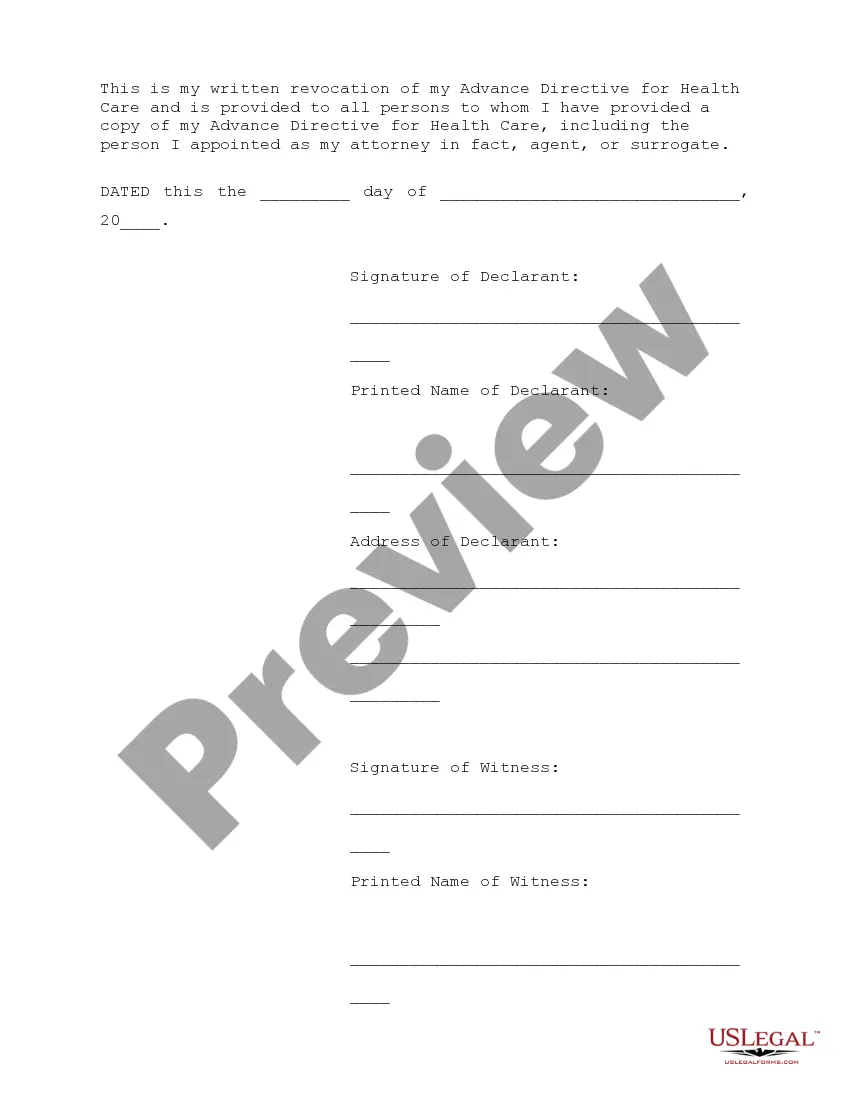 Preview Revocation of Durable Power of Attorney for Health Care