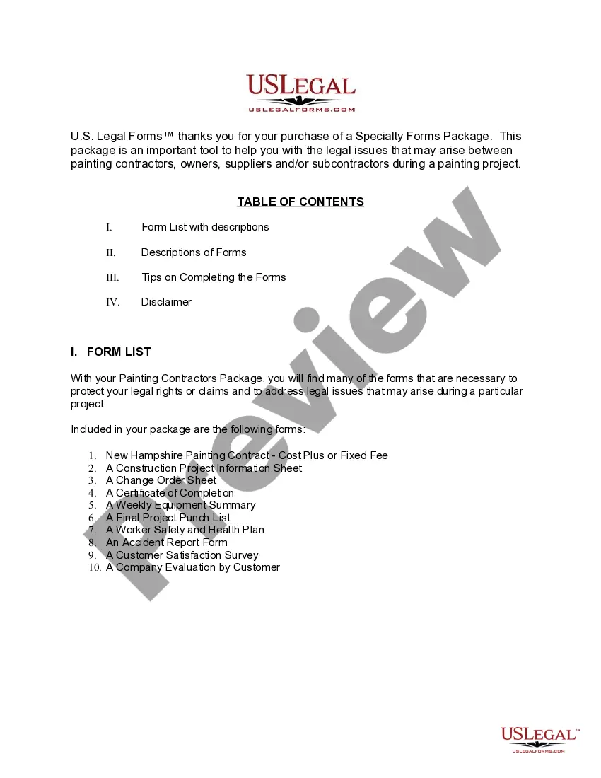 Preview New Hampshire Painting Contractor Package