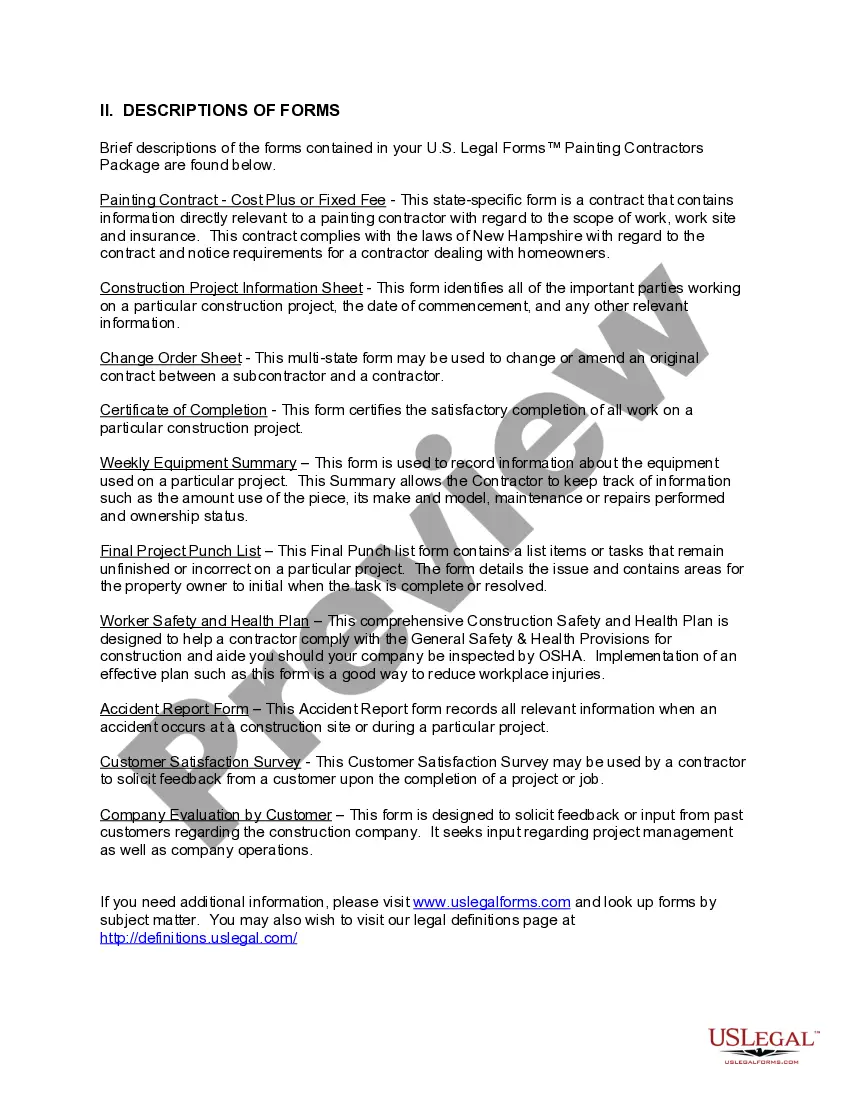 Preview New Hampshire Painting Contractor Package