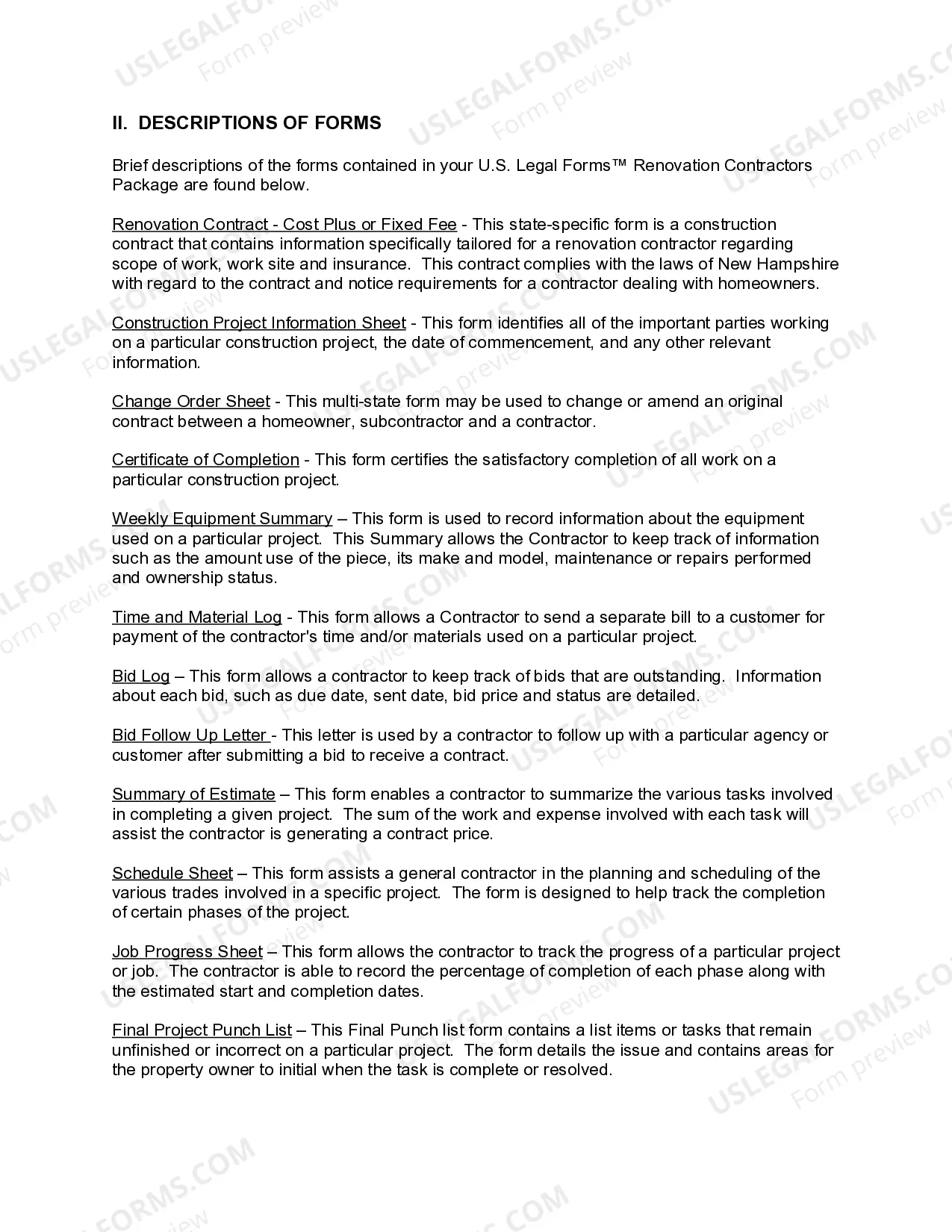 Preview New Hampshire Renovation Contractor Package