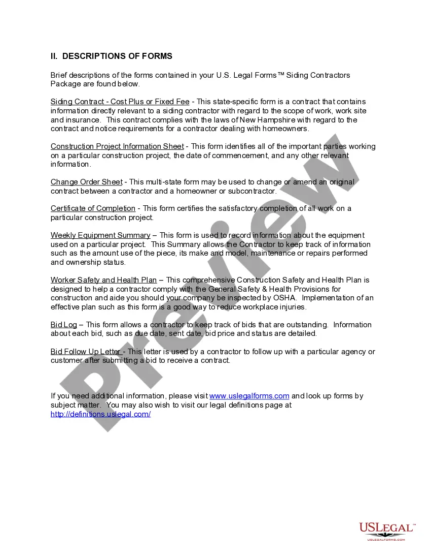 Get New Hampshire Siding Contractor Package Preview New Hampshire Siding Contractor Package