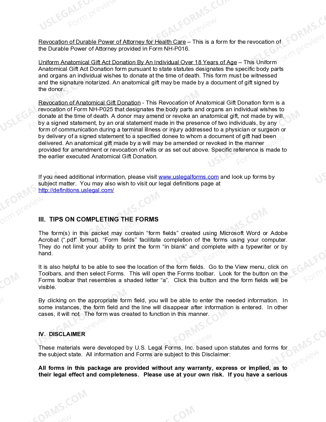 Preview New Hampshire Living Wills and Health Care Package