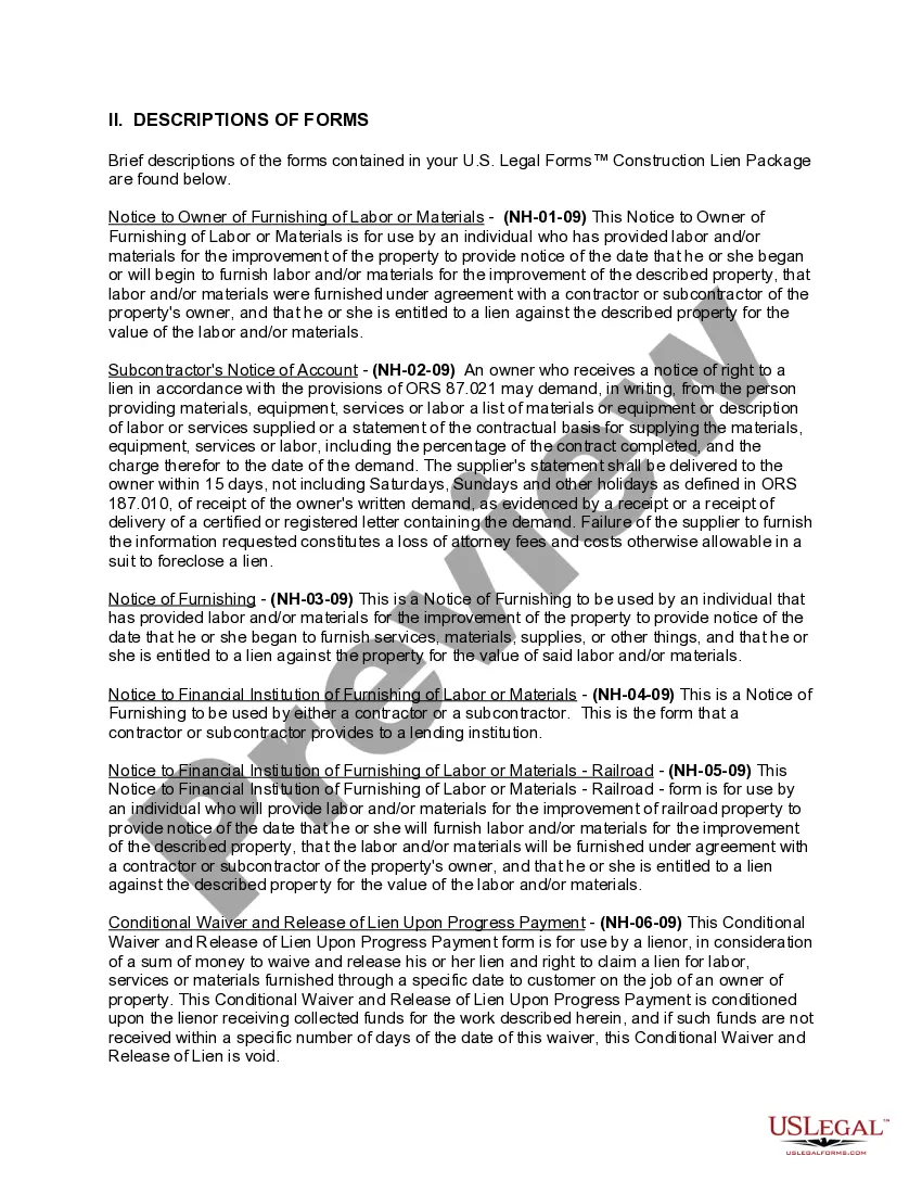 Preview New Hampshire Construction or Mechanics Lien Package - Individual