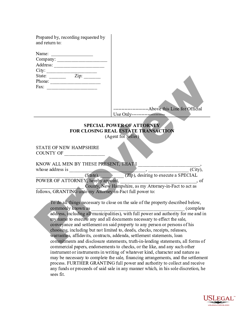 page 0 Special or Limited Power of Attorney for Real Estate Sales Transaction By Seller preview