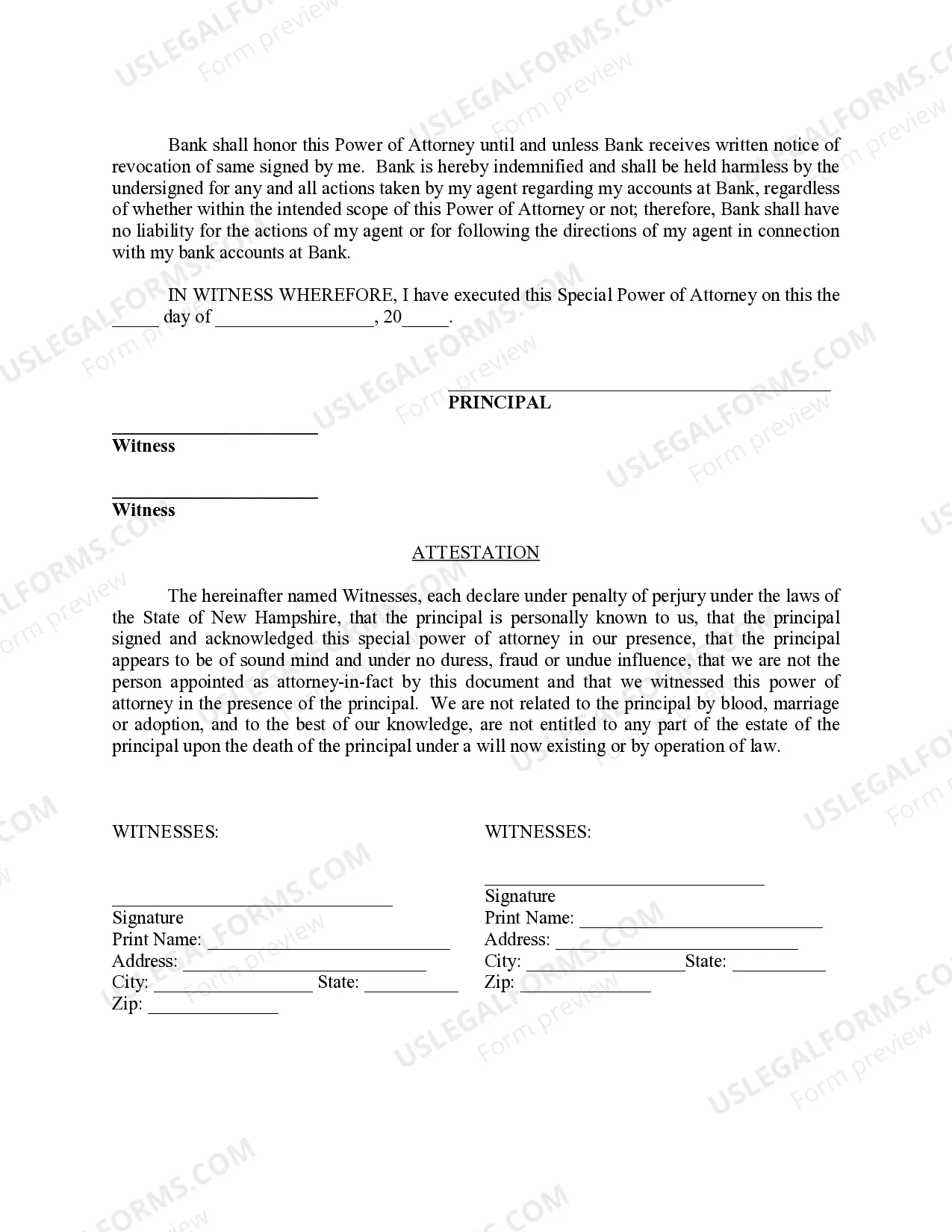 Preview Special Durable Power of Attorney for Bank Account Matters