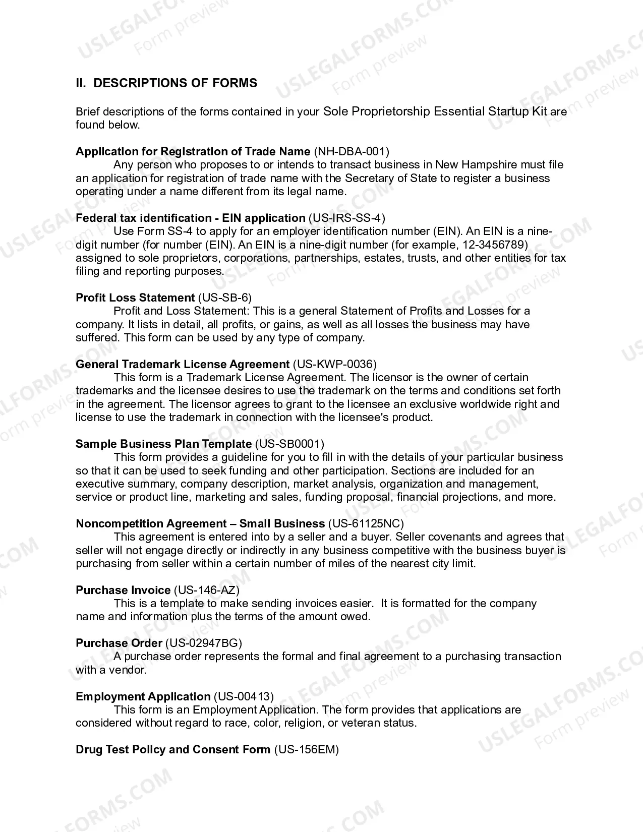 Preview New Hampshire Sole Proprietorship Essential Startup Kit