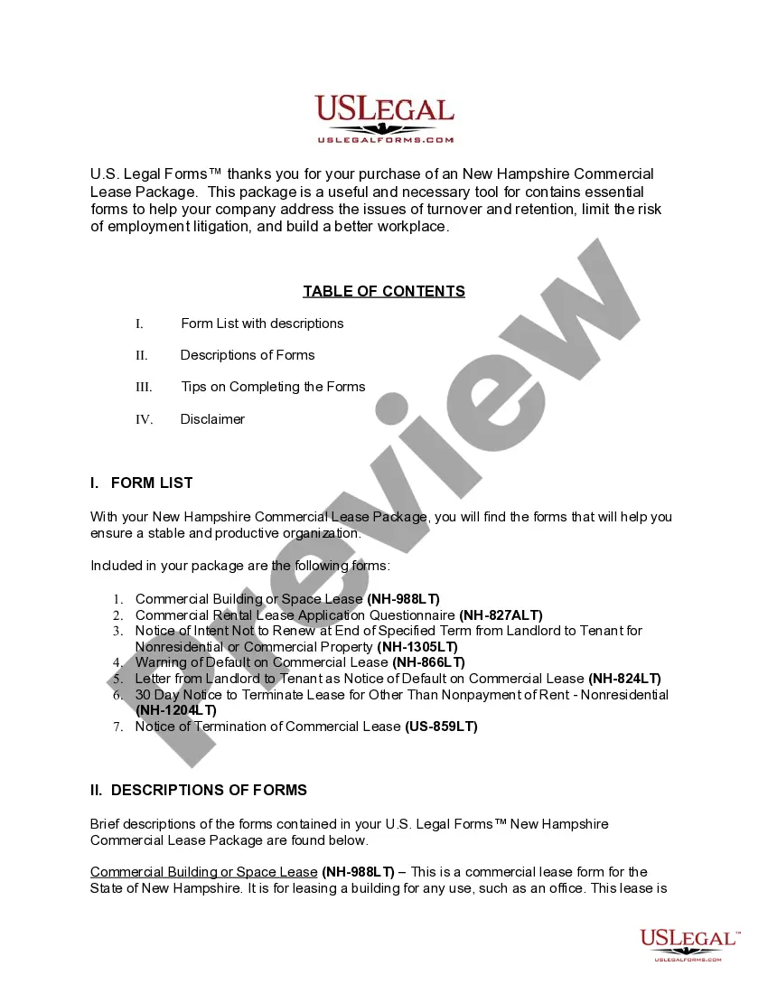 Preview New Hampshire Commercial Lease Package