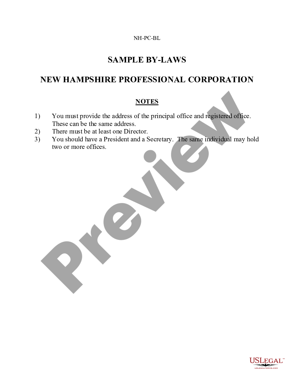 page 0 Sample Bylaws for a New Hampshire Professional Corporation preview