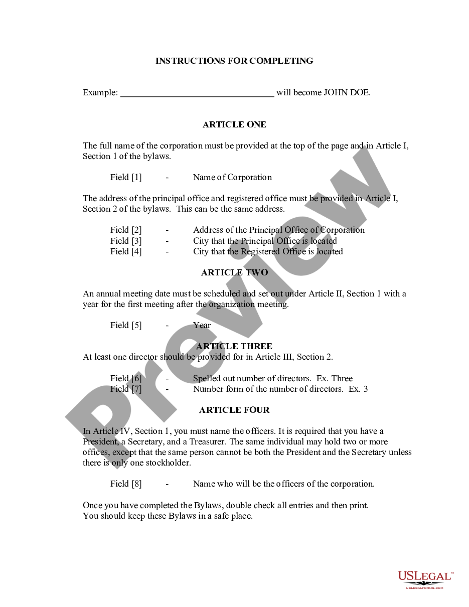 page 1 Sample Bylaws for a New Hampshire Professional Corporation preview