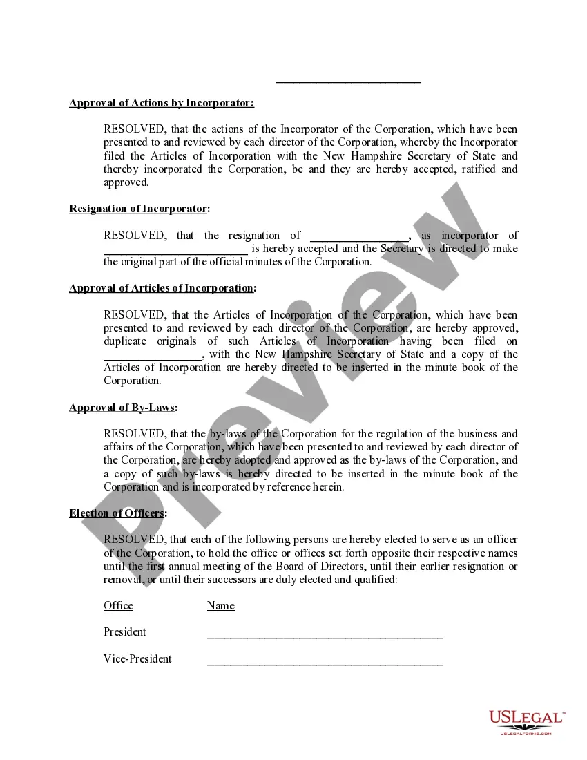 Get Sample Organizational Minutes for a New Hampshire Professional Corporation Preview Sample Organizational Minutes for a New Hampshire Professional Corporation