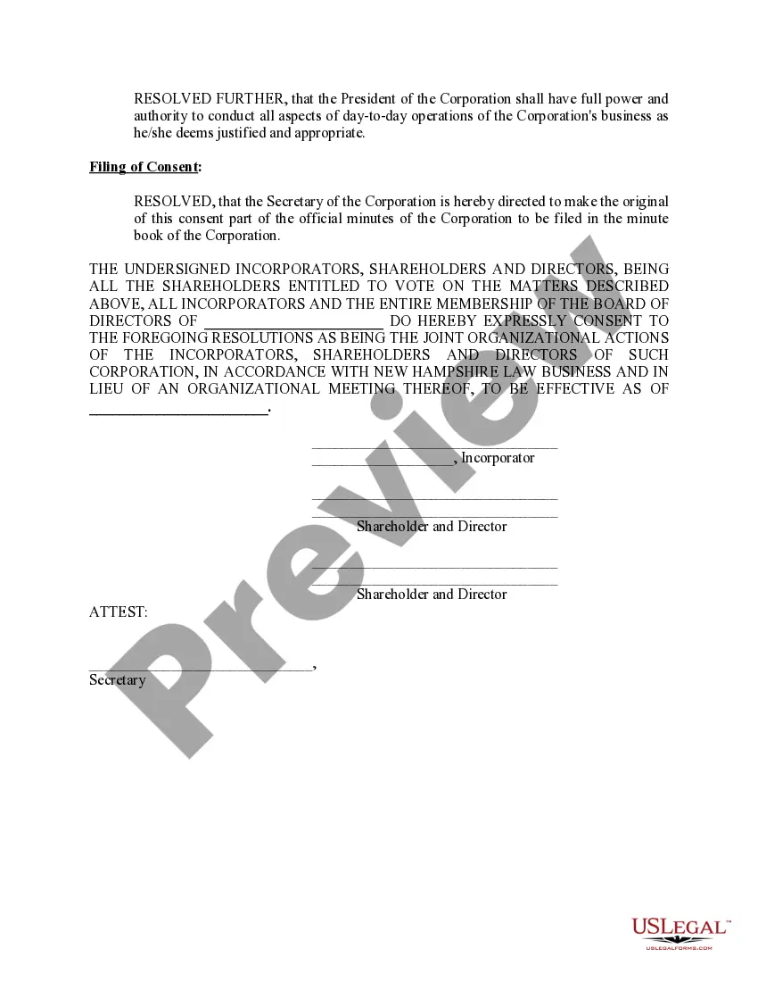Get Sample Organizational Minutes for a New Hampshire Professional Corporation Preview Sample Organizational Minutes for a New Hampshire Professional Corporation