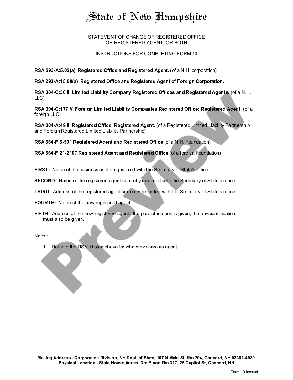 page 0 New Hampshire Change of Registered Agent preview