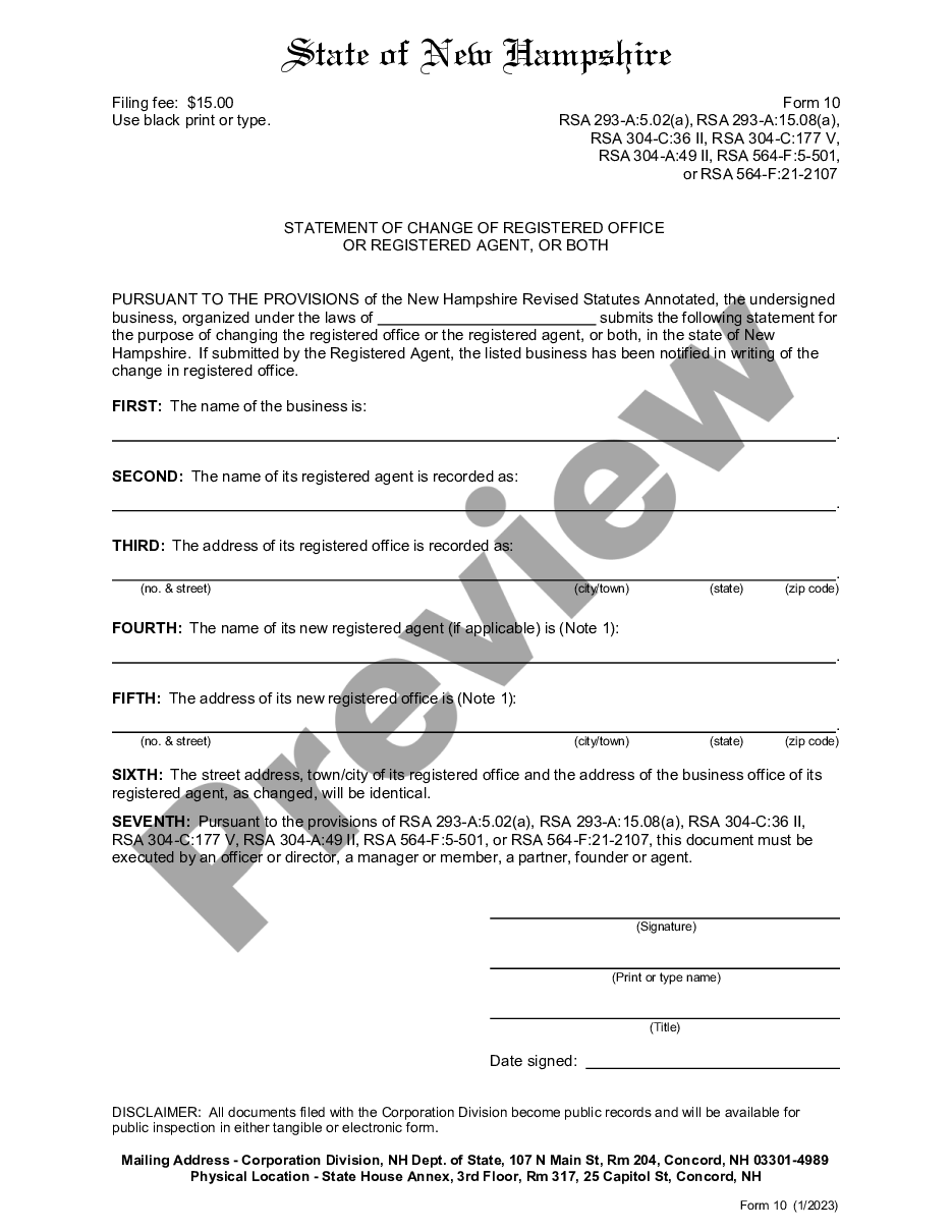 page 1 New Hampshire Change of Registered Agent preview