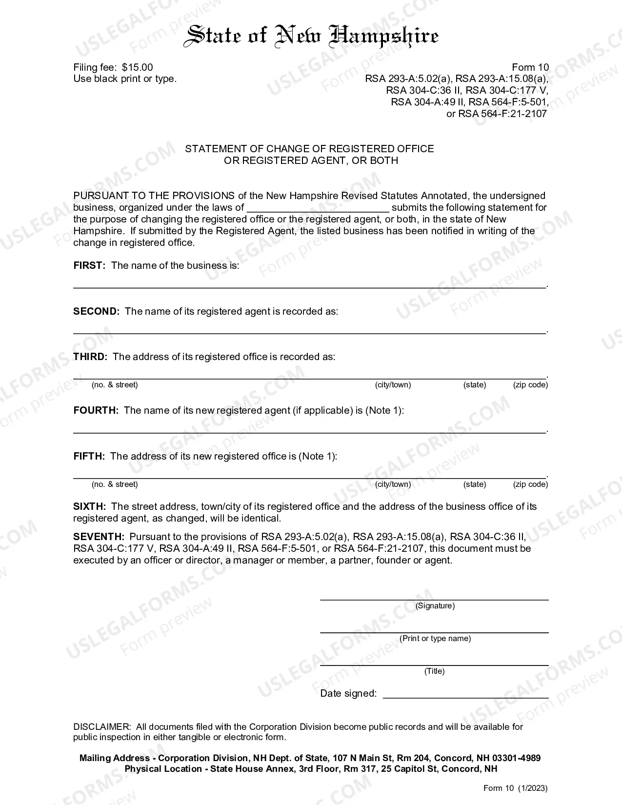 Preview New Hampshire Change of Registered Agent