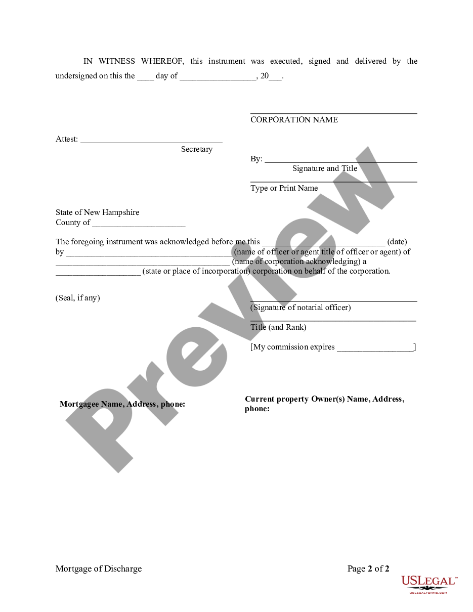 page 1 Satisfaction, Release or Cancellation of Mortgage by Corporation preview