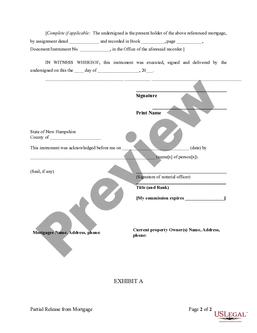 Preview Partial Release of Property From Mortgage by Individual Holder