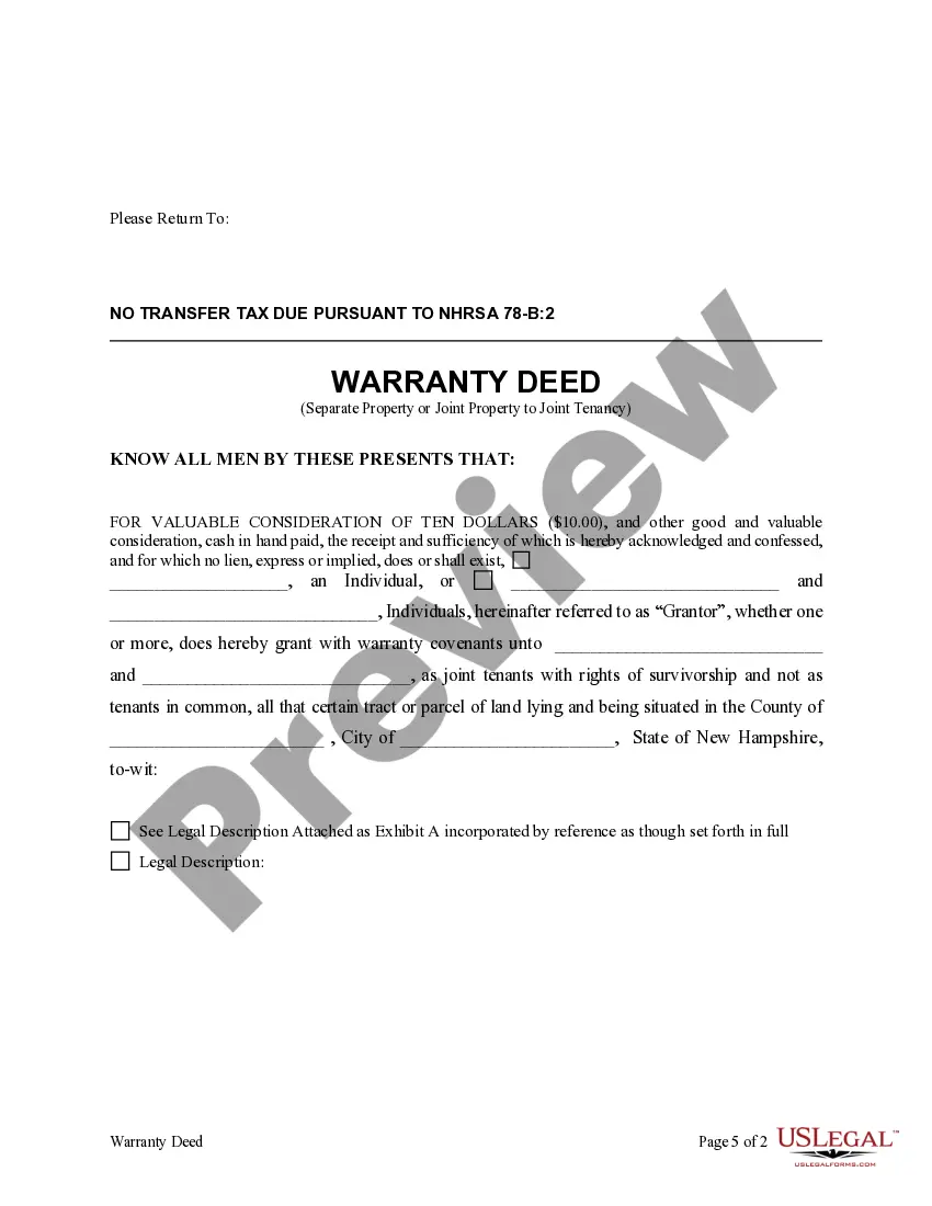 Get Warranty Deed for Separate or Joint Property to Joint Tenancy Preview Warranty Deed for Separate or Joint Property to Joint Tenancy