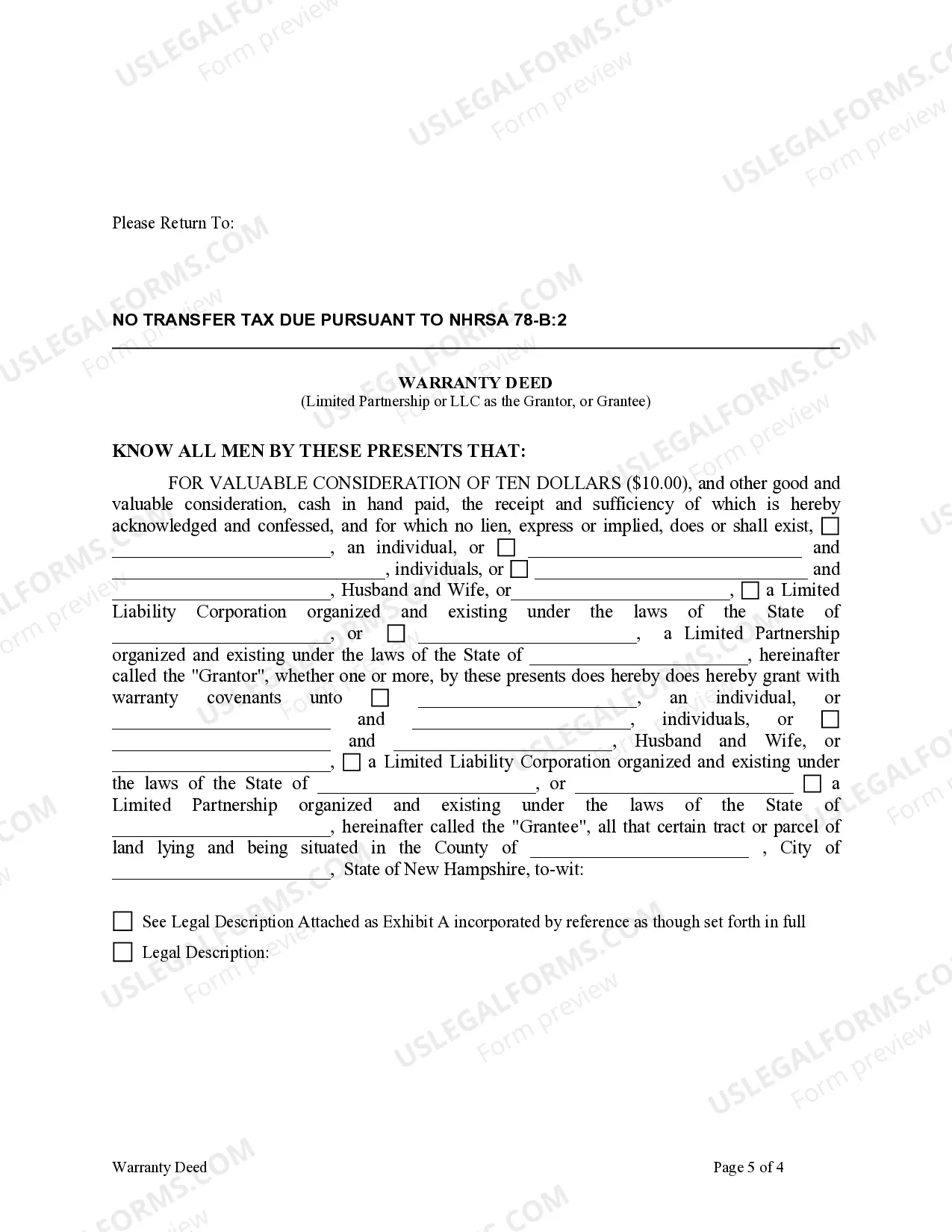 Preview Warranty Deed from Limited Partnership or LLC is the Grantor, or Grantee