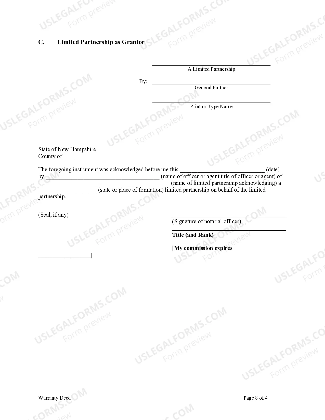 Preview Warranty Deed from Limited Partnership or LLC is the Grantor, or Grantee