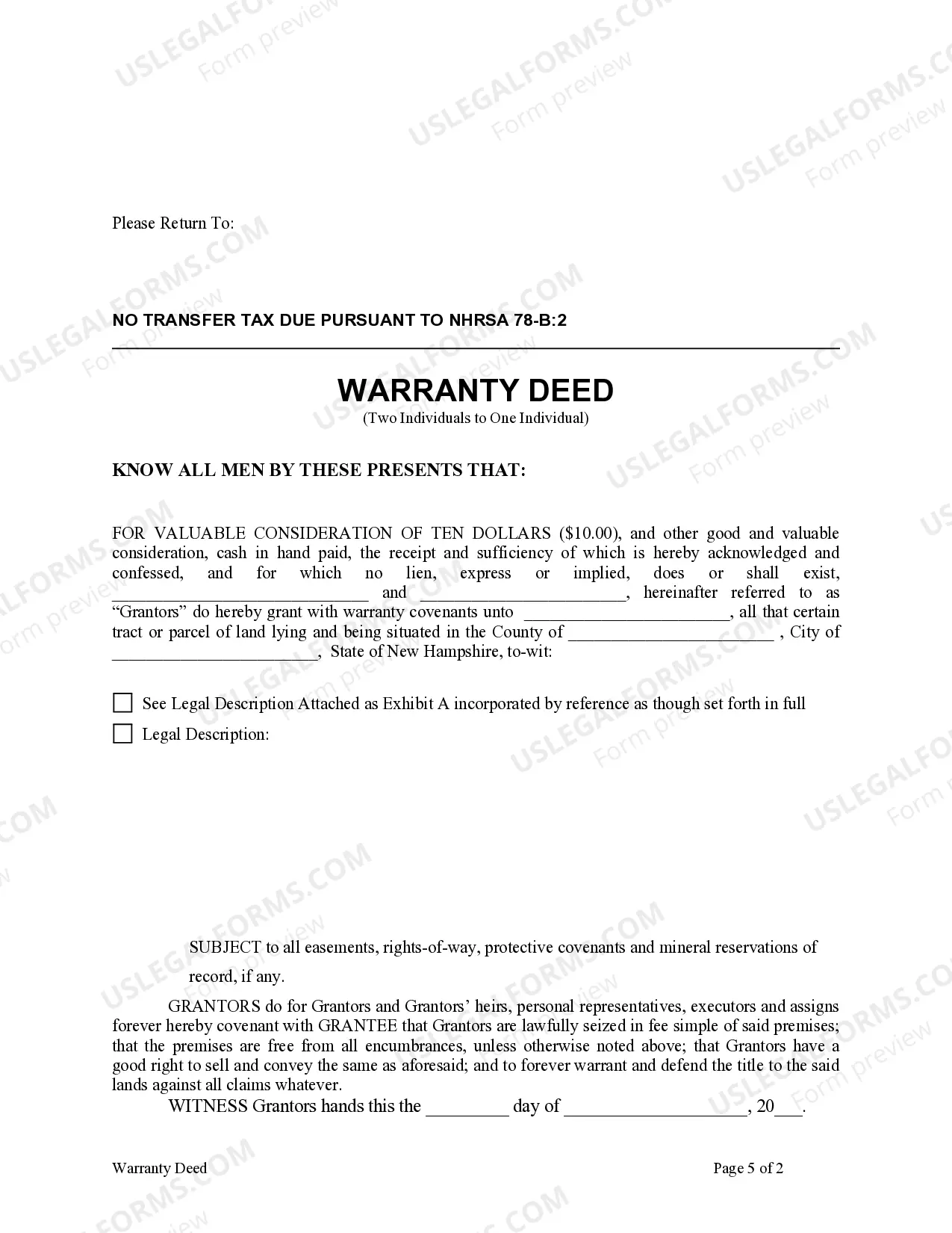 Preview Warranty Deed from two Individuals to One Individual