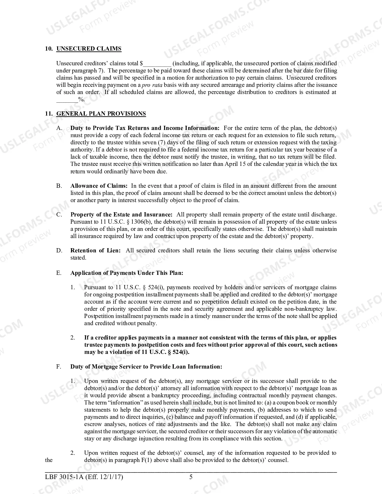 Preview LBF 3015-1A Chapter 13 Plan