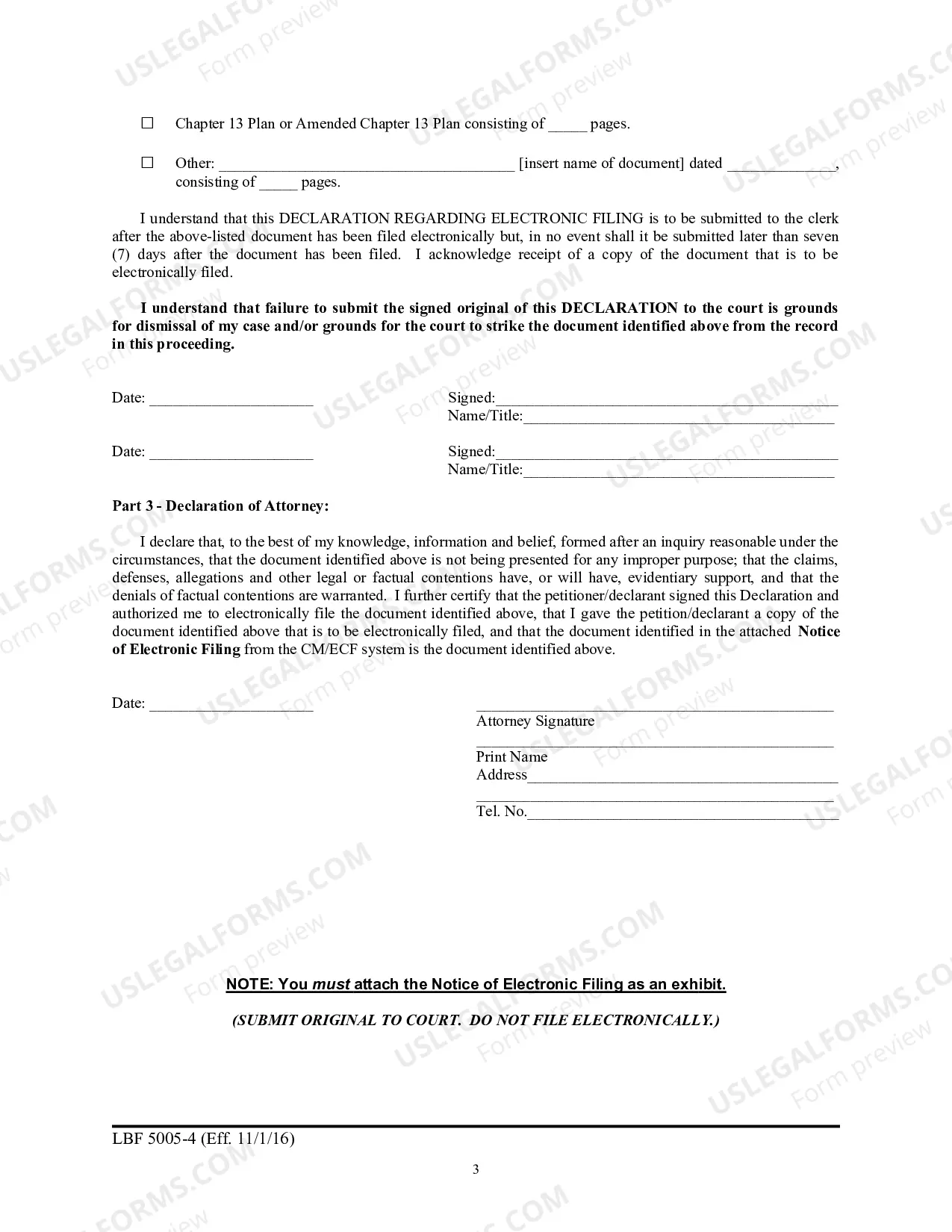 Preview Declaration Regarding Electronic Filing