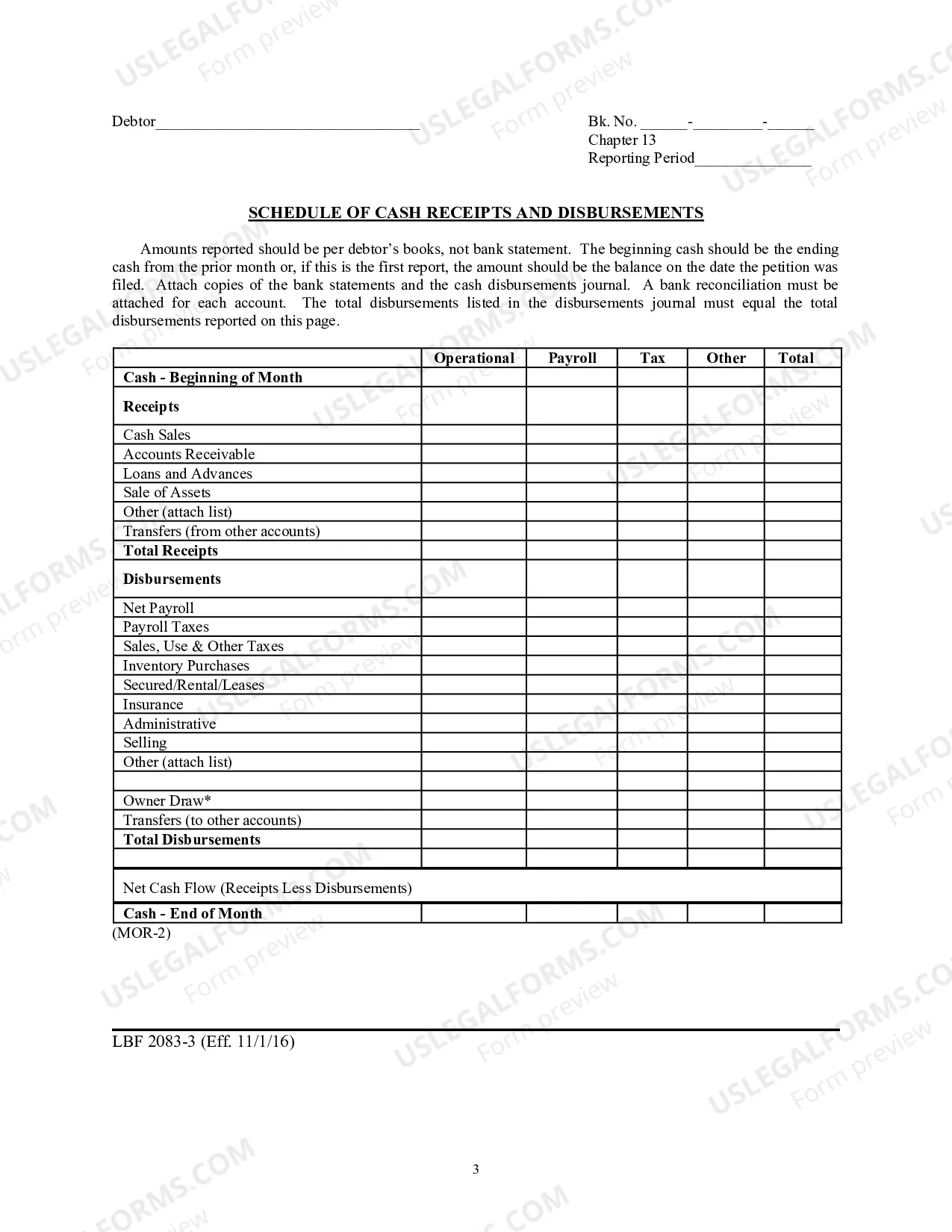 Preview LBF 2083-3 Monthly Operating Report