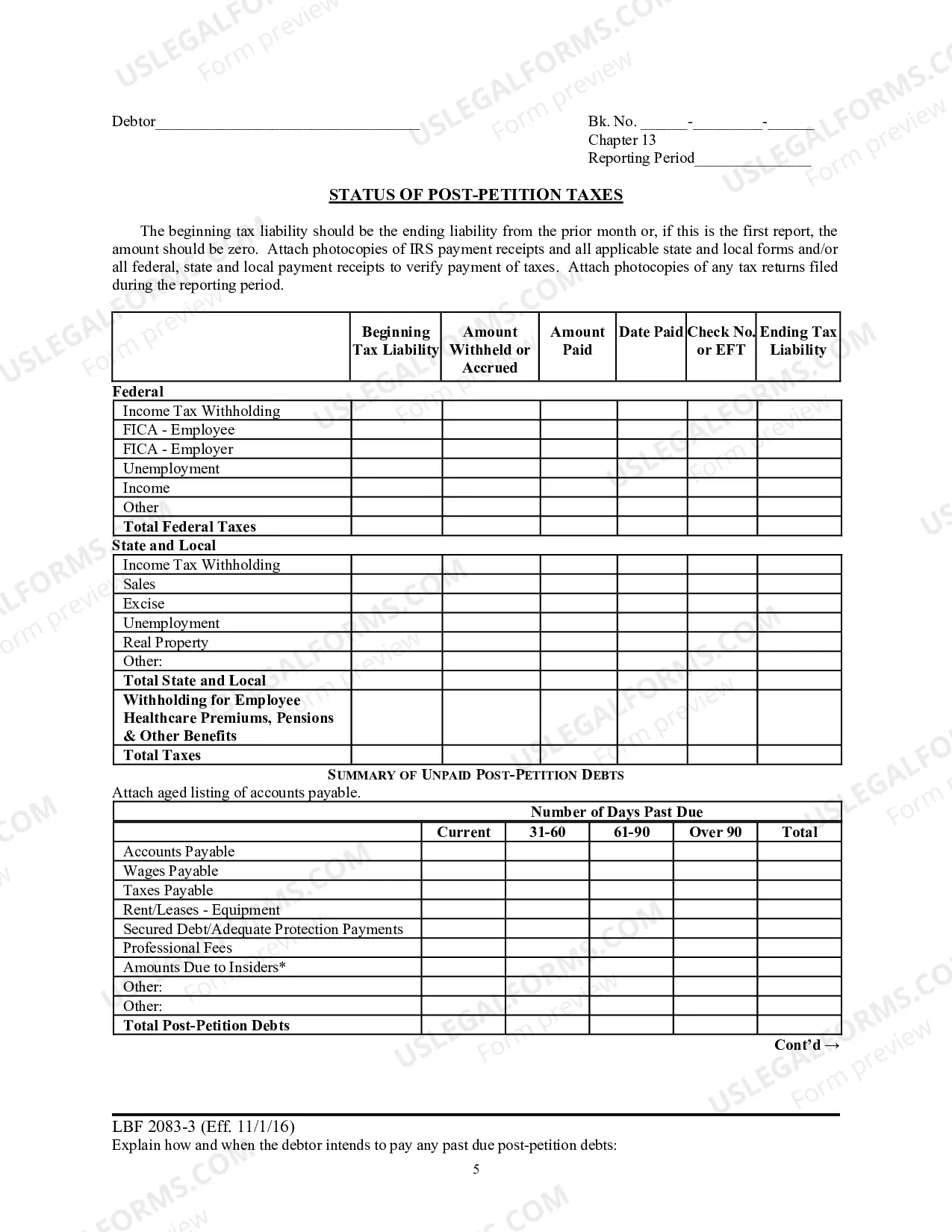 Preview LBF 2083-3 Monthly Operating Report