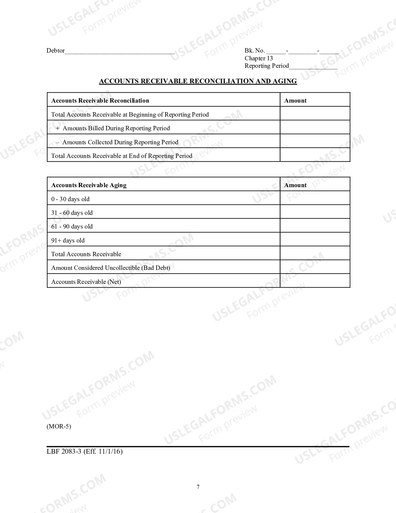 Preview LBF 2083-3 Monthly Operating Report