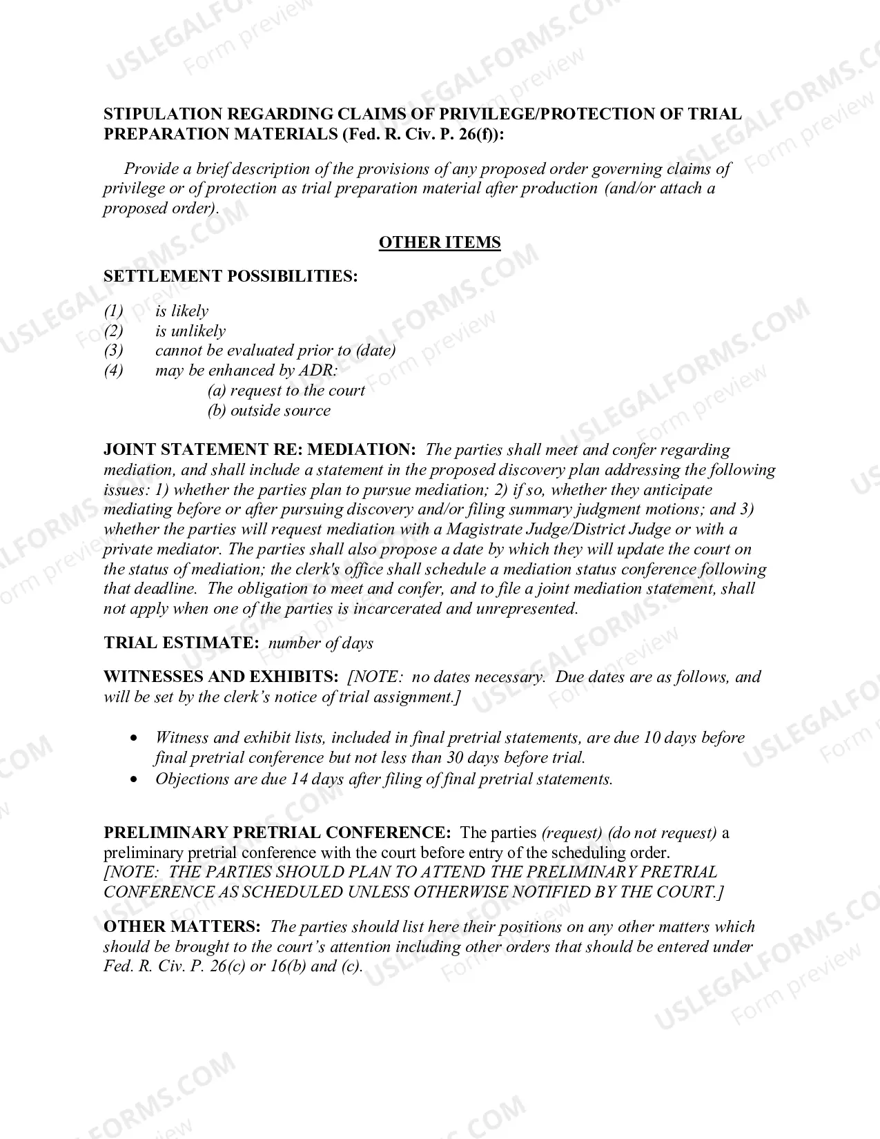 Preview Discovery Plan - Civil Form 2