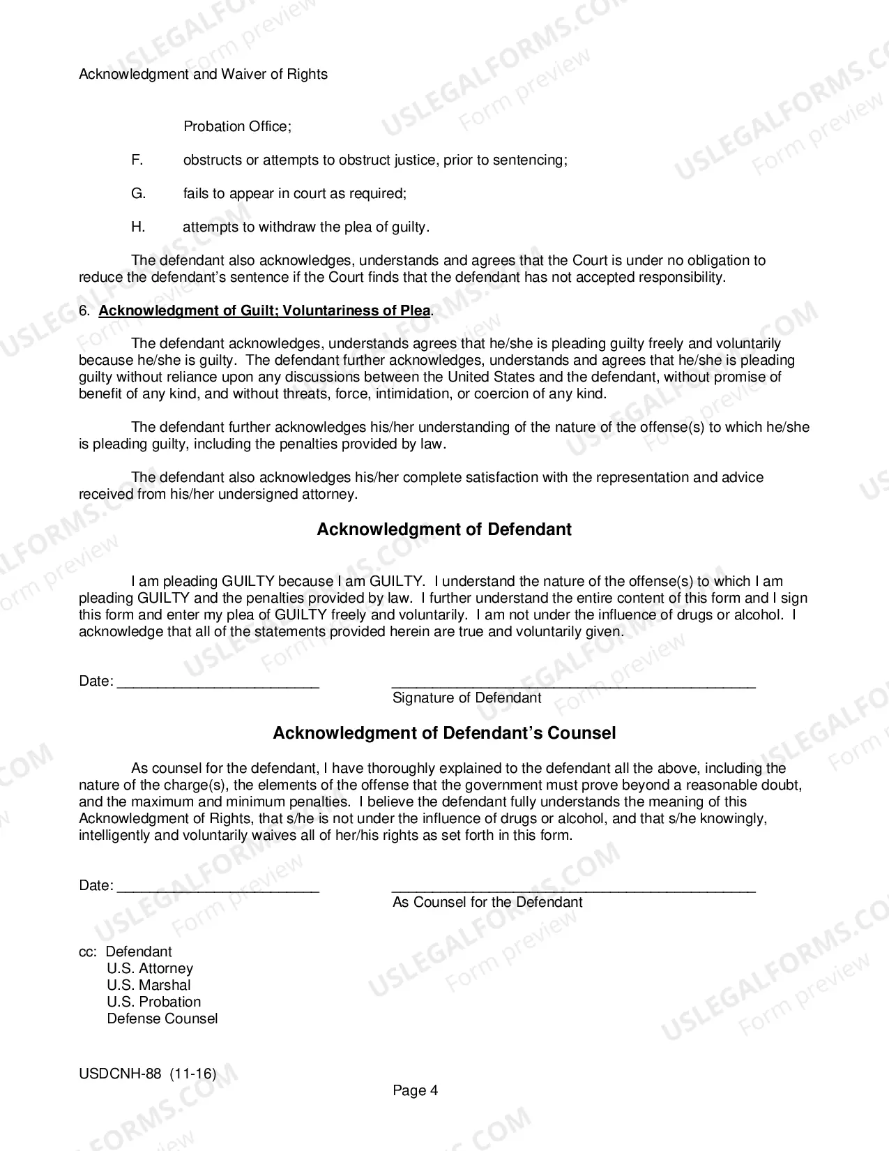 Preview Acknowledgment & Waiver for Non-Negotiated Plea